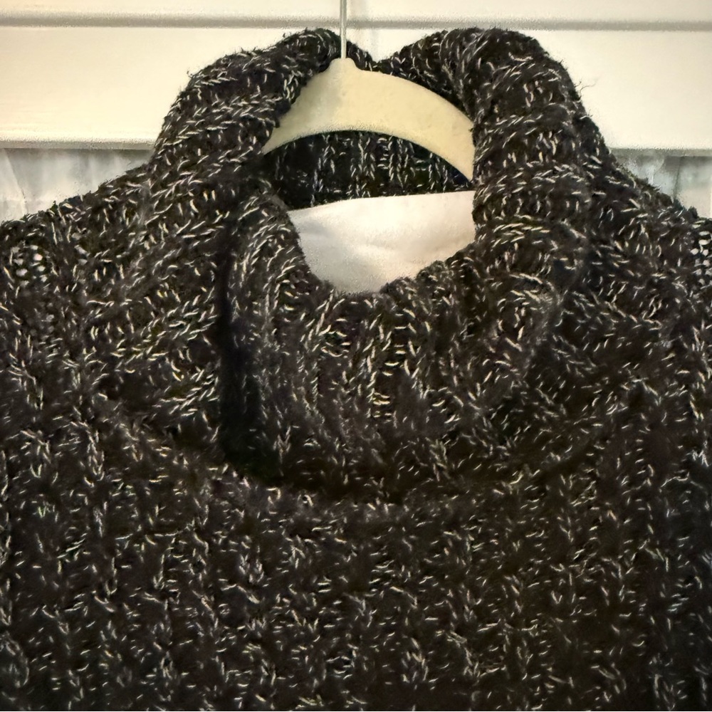 Free People Black Cable Knit Turtleneck Sweater Chunky Cozy S - Picture 4 of 8